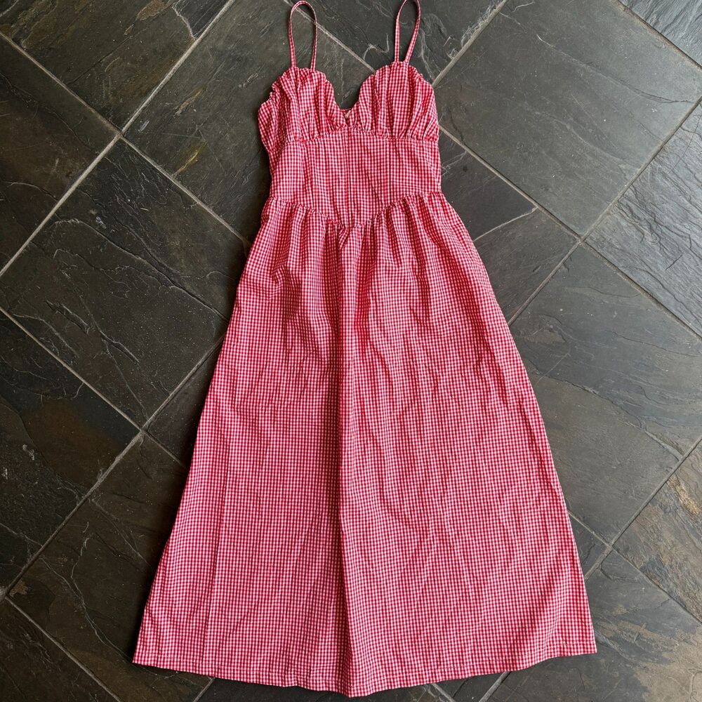 Sim & Sam Red Gingham Maxi Dress Size M